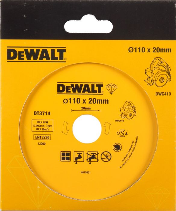 DeWALT Diamantblad voor tegels, Ï110x20mm DeWALT Diamantblad voor tegels, Ï110x20mm