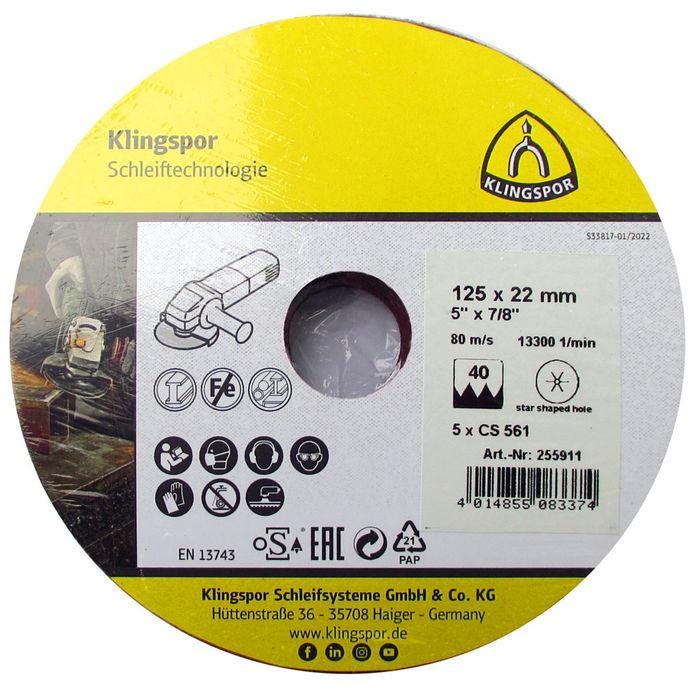 Klingspor Fiberschijf,  Cs 561 125X22 80
