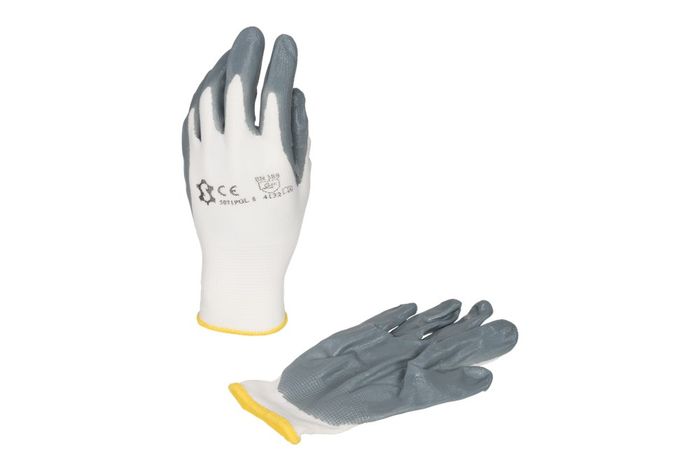 HSV 1 Paar Nylon Wit Nitril Coating Grijs HSV 1 Paar Nylon Wit Nitril Coating Grijs
